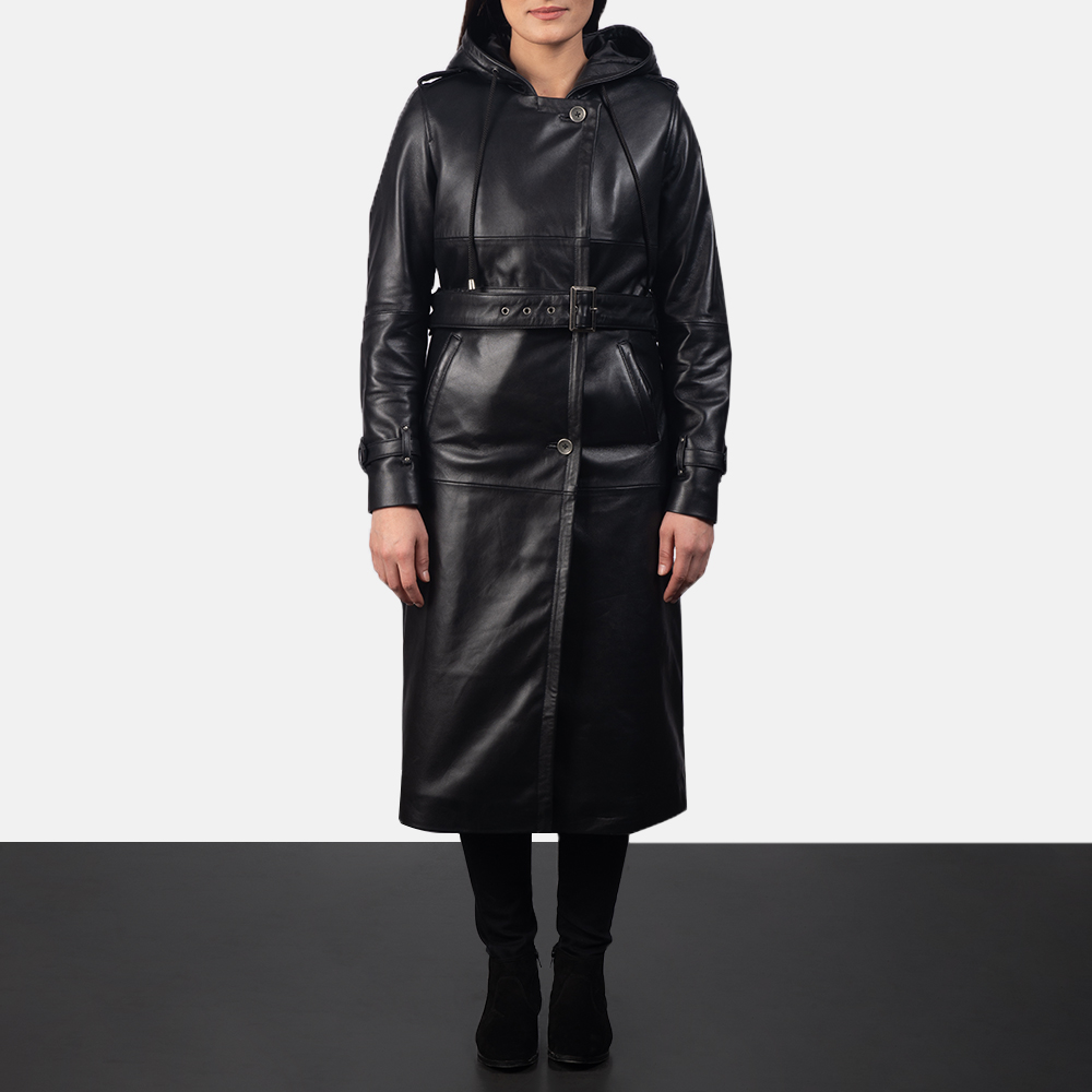 Women's Fixon Hooded Black Trench Coat